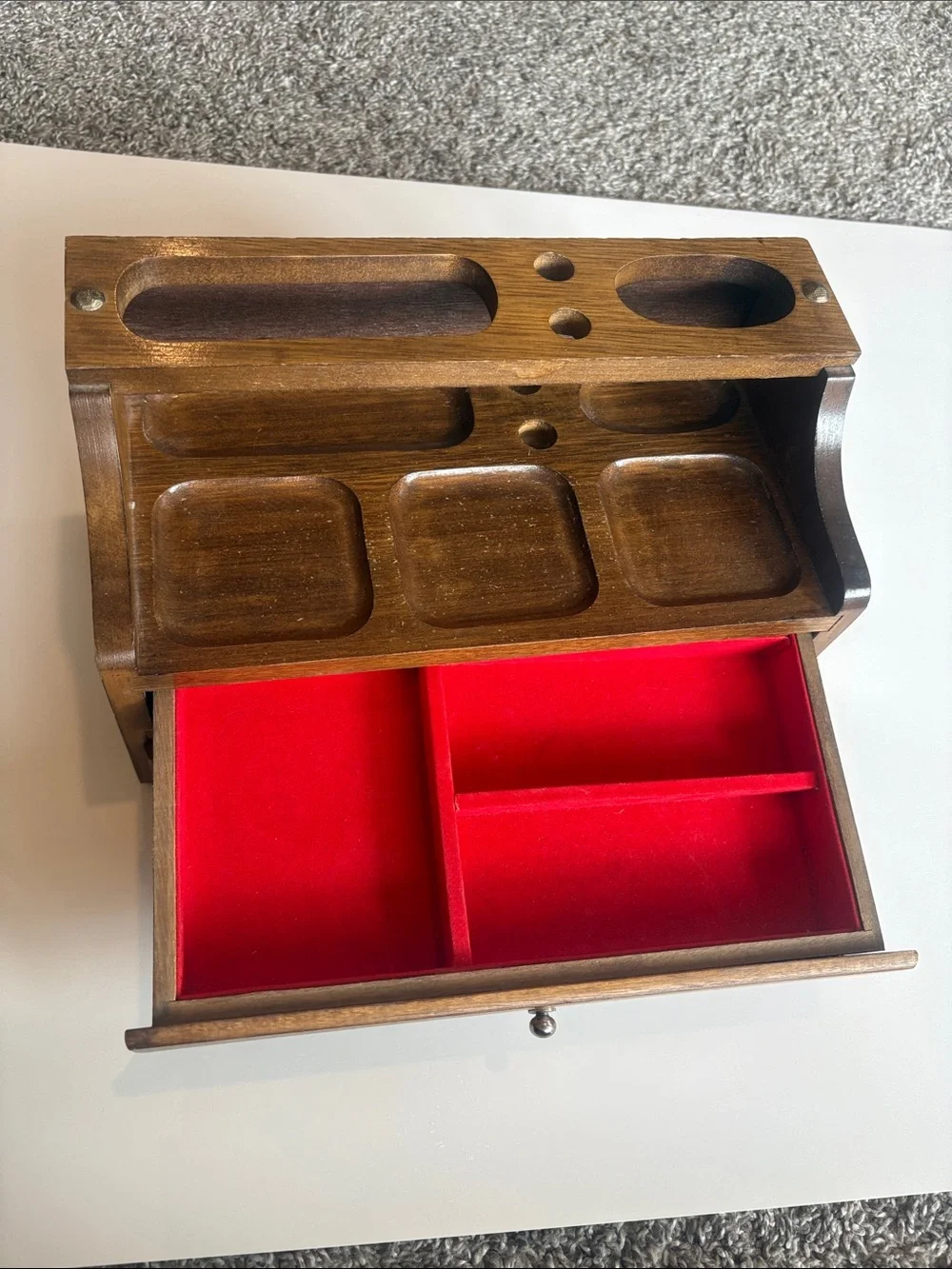 Valet Tray Vintage Wooden Desk Organizer Caddy Warm Brown